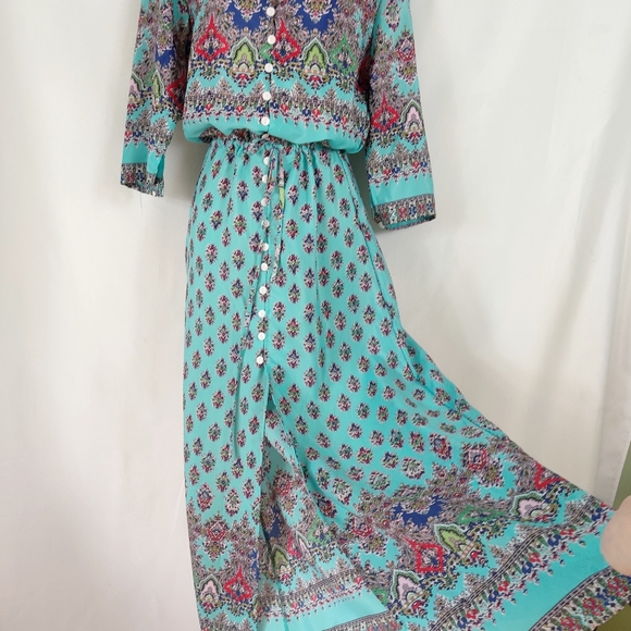 Maxi boho print dress duster cover up size large - Picture 3 of 9